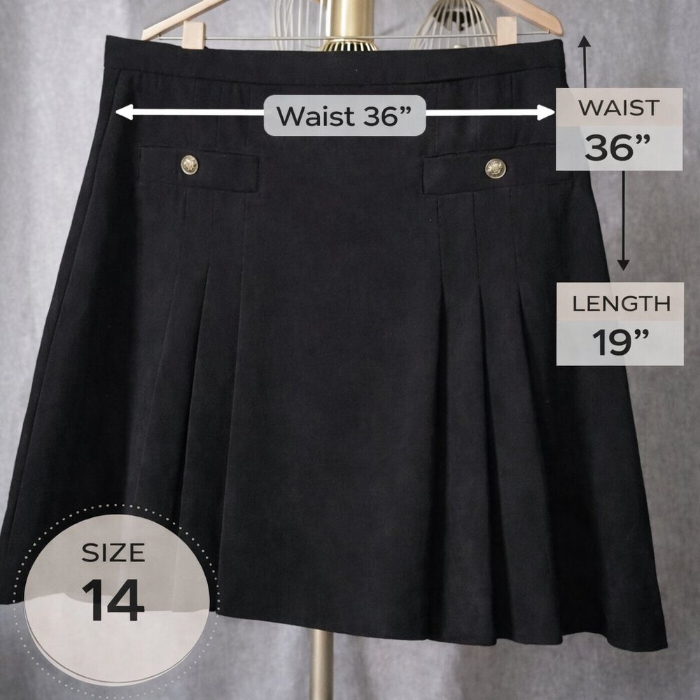 LOFT Black Pleated A-Line Skirt Size 14 Career Classic Stretch - Picture 2 of 6